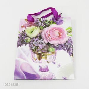 Custom Colorful Flower Pattern Portable Paper Gift Bag