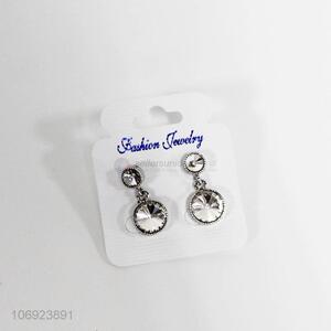 Hot selling luxury round clear rhinestone earrings fashion jewelry