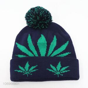 Wholesale newest adults winter warm jacquard knitting hat with pom pom