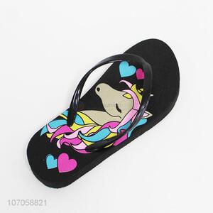 New design cartoon unicorn printed teen flip flops slippers