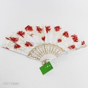 Unique design floral folding plastic hand fan with high quality