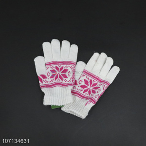 Wholesale Unique Design Snowflake Pattern Winter Warm Knitted Glove