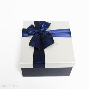 China supplier fashion deluxe square paper gift box with ribbon bownot
