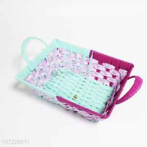 High Sales Plastic Woven Household Storage Basket with Handle