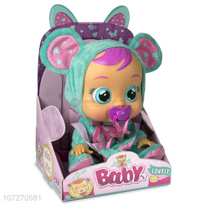 Recent design 14 inch vinyl pacifier baby doll crying baby <em>dolls</em> with found sound