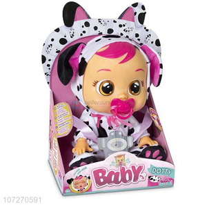 Top manufacturer 14 inch vinyl pacifier baby doll crying baby <em>dolls</em> with found sound