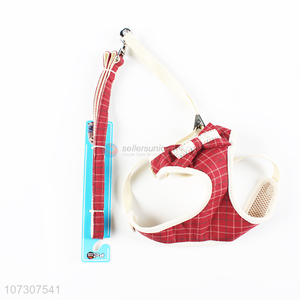 Most popular pet accessories checks printed dog harness with bowknot