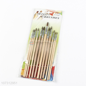 Hot selling art supplies 12pcs wooden handle painting brush watercolor <em>paintbrush</em>