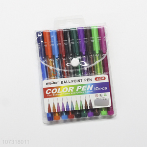 Promotional cheap stationery 10 colors 1.0mm <em>colored</em> <em>pen</em> plastic ball pens