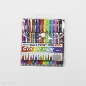 Good quality stationery 12 colors 1.0mm <em>colored</em> <em>pen</em> plastic ball pens