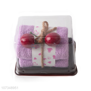 Creative design soft purple cake towel with cherry decoration