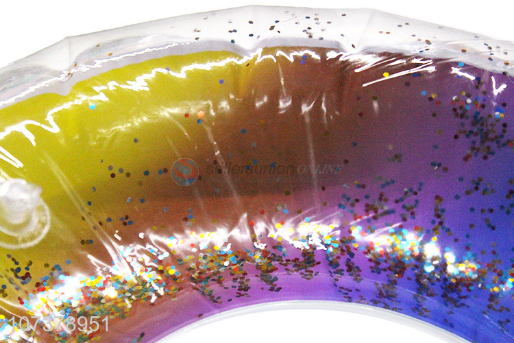 Hot Sale Shiny Sequins Transparent Inflatable Rainbow Swimming Ring