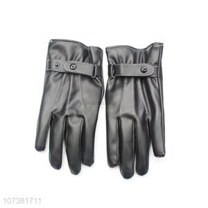 Unique Design Women Elegant Black Washed Leather Gloves