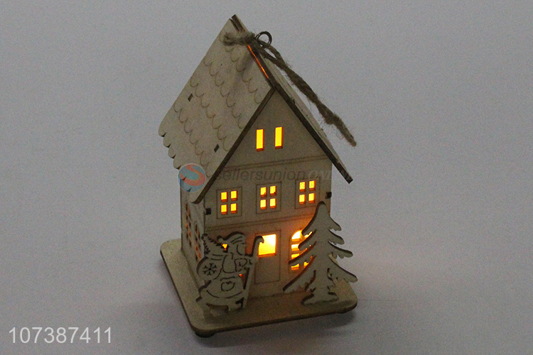 New design Christmas wooden crafts mini led wooden house ornaments