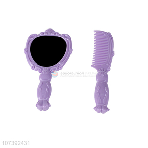 New Product Plastic Handheld Mirror With Plastic Comb Set For Girls