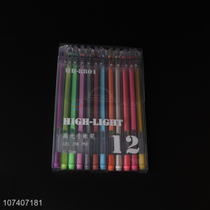 New arrival 12 colors plastic gel ink pen for writing and drawing