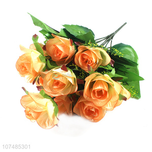 Good quality indoor decoration 12 heads plastic rose artificial bouquet