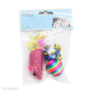 New Design <em>Pet</em> Woven Mouse Colorful Ball Chewing Hunt  Toy For Cat