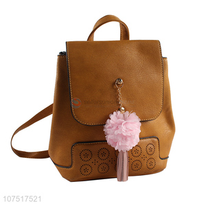 Custom Ladies Small Backpack With Artificial Flower Pendant