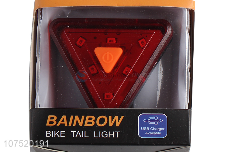 Best selling triangular waterproof usb charging rainbow bike tail light