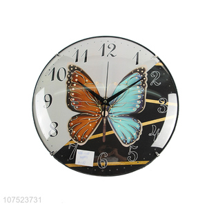 Hot sale Nordic butterfly printed <em>wall</em> clock fashionable silent hanging <em>clocks</em>