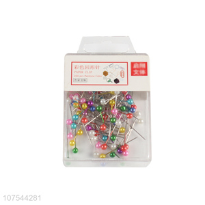 High quality 100pcs round colorful plastic pearl head pins long straight sewing pins