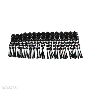 Wholesale delicate black polyester lace trim with beads