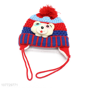 Hot products cartoon animal kids winter acrylic knitted <em>earmuff</em> beanie hat