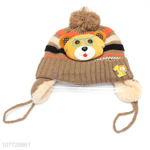 Competitive price cartoon animal kids winter acrylic knitted <em>earmuff</em> beanie hat