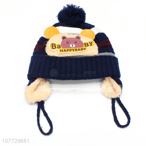 Hot sale cartoon animal kids winter acrylic knitted <em>earmuff</em> beanie hat