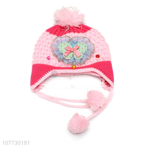 Hot sale kids winter acrylic knitted <em>earmuff</em> beanie hat with pompom
