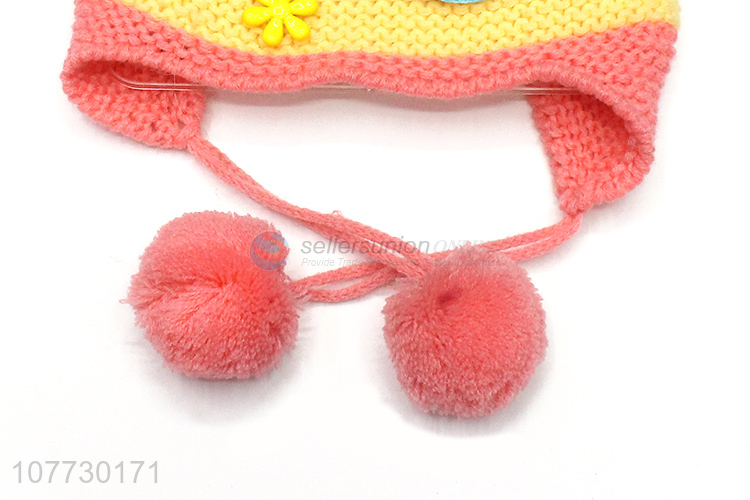 Good quality children earmuff hat toddler cuffed beanie with pompom