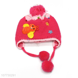 Hot selling kids winter warm acrylic knitting <em>earmuff</em> beanie hat with pompom