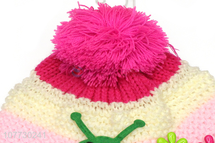 Wholesale children winter acrylic knitted earmuff beanie hat with pompom