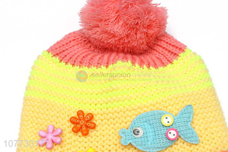 Good quality children earmuff hat toddler cuffed beanie with pompom
