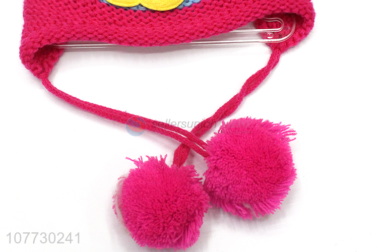 Wholesale children winter acrylic knitted earmuff beanie hat with pompom