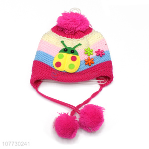 Wholesale children winter acrylic knitted <em>earmuff</em> beanie hat with pompom
