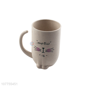 Cute Cat Design Plastic Water Cup Juice Cup With Handle