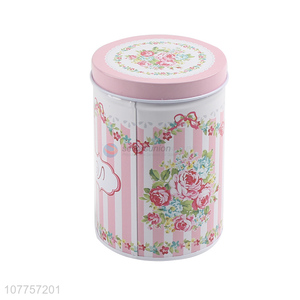 Newest Flower Pattern Cylindrical Tin Box Fashion Tin Can