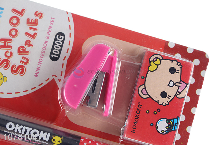 Factory direct sale cartoon stationery set ball-point pen manual stapler
