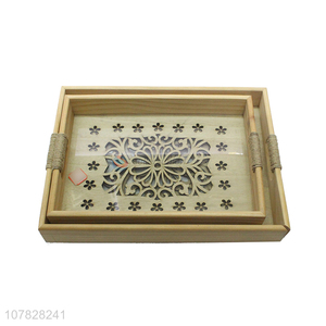 High quality laser cut rectangular wooden serving tray antique storage tray