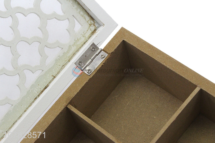Wholesale exquisite 6 compartments engraved hollow wooden tea storage box