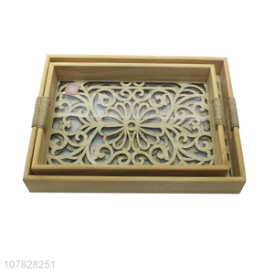 Factory price laser cut rectangular wooden serving tray for desserts