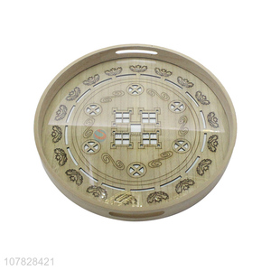 Wholesale vintage hollow engraved round glass food serving tray