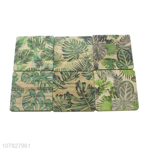 Hot selling green leaf pattern mdf cup pad wooden cup coasters