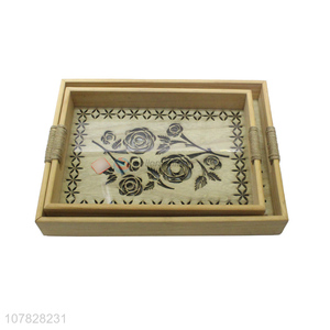 Hot selling hollow rectangular wooden serving tray for hotel decoration