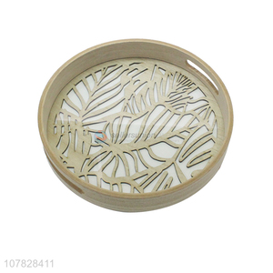 Hot sale laser cut round glass serving tray fast food serving tray