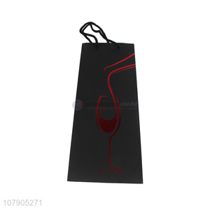 China factory black long printed paper card tote wine bag