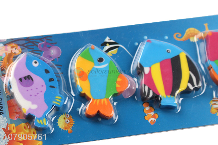 Newest Cute Fish Shape Eraser 4 Pieces Funny Erasers Stationery Set