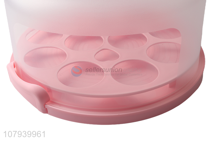 Plastic Round Cake Storage Carrier Holder Box With Portable Handle